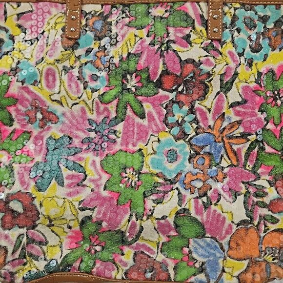 Nine West sequin tote multi color floral with clear sequins bobo chic summer - Picture 2 of 13